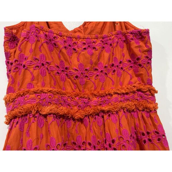J Crew Sundress Sz 6 Tiered Eyelet Button Front   Orange Purple Spaghetti Straps - Picture 11 of 16